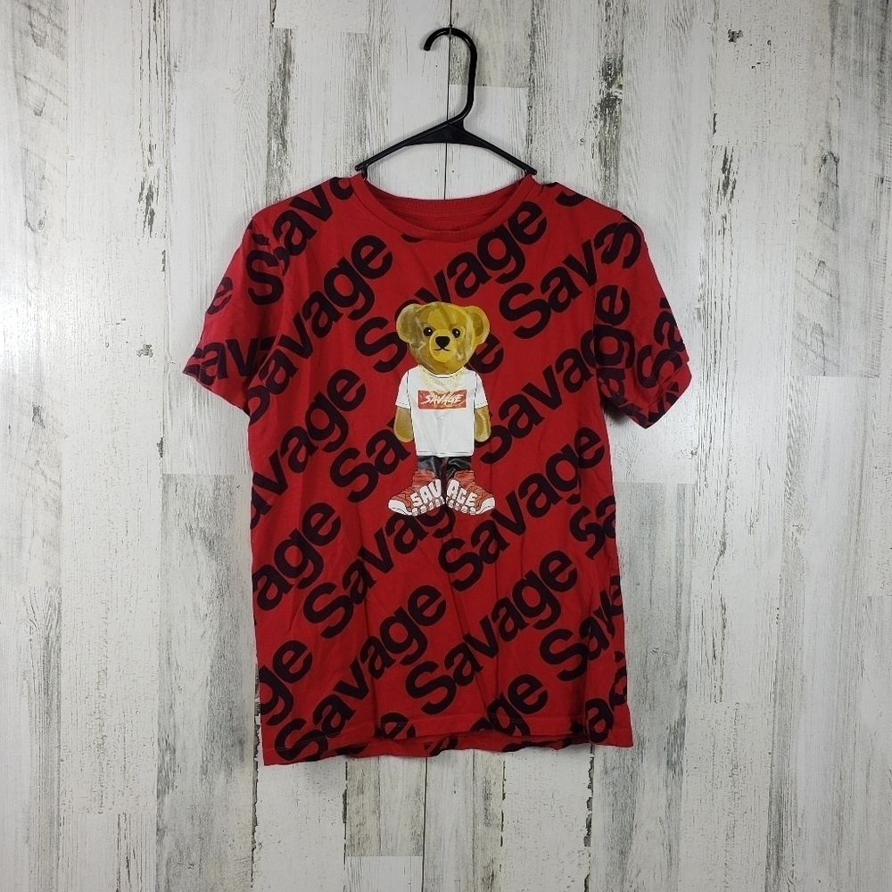 boys prime threads red and black savage short sleeve tshirt size 14